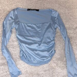 Silence + Noise Sky Blue Long Sleeve Crop-Top